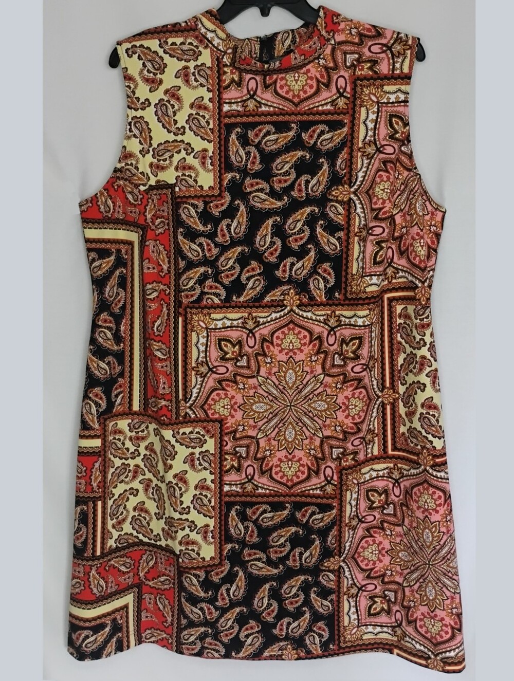 Sharagano Size 22W Boho Geometric Paisley Midi Shift Dress Sleeveless Patchwork